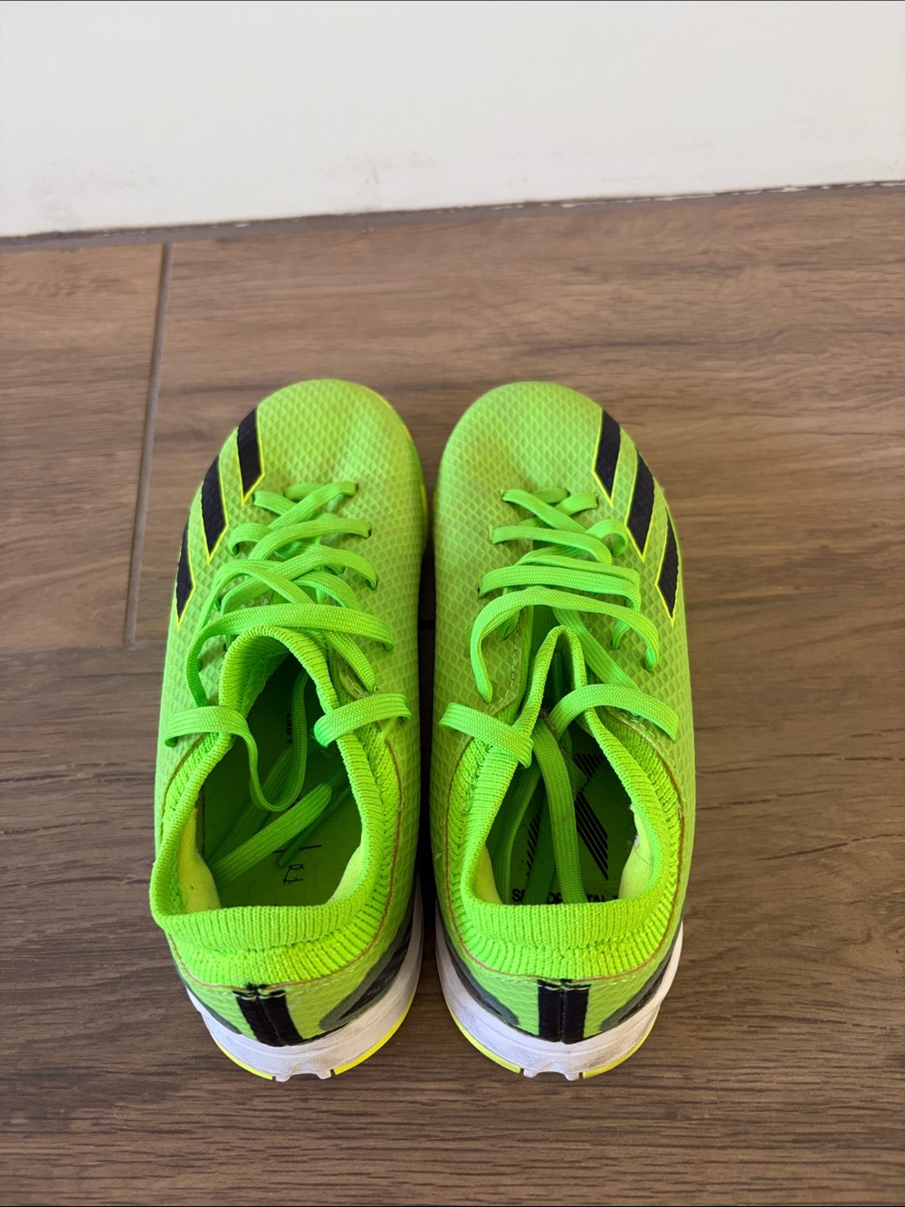 adidas Kids Bright Green Soccer Sneakers with Black Stripes